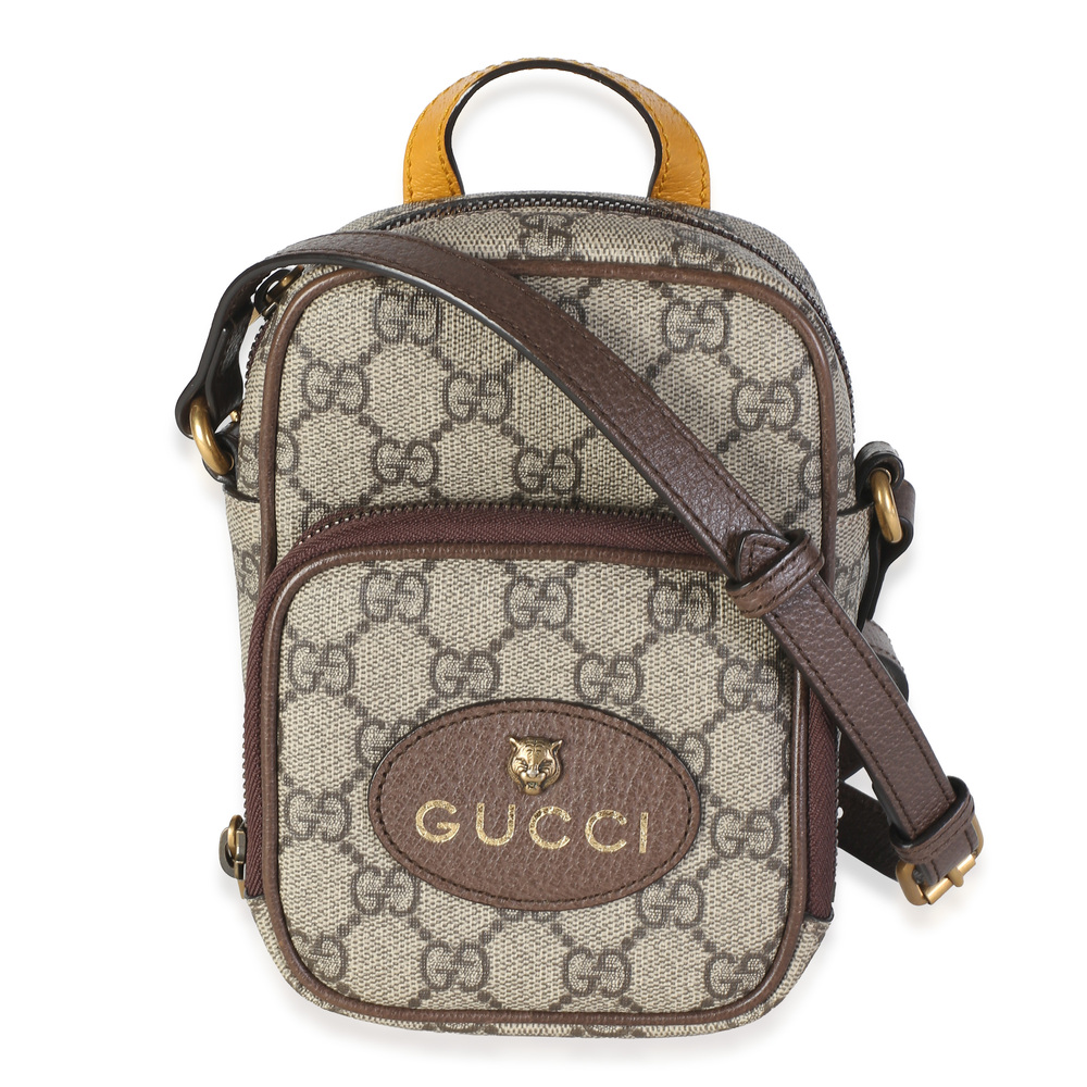 Gucci Beige Brown GG Supreme Canvas Neo Vintage Mini Messenger Bag